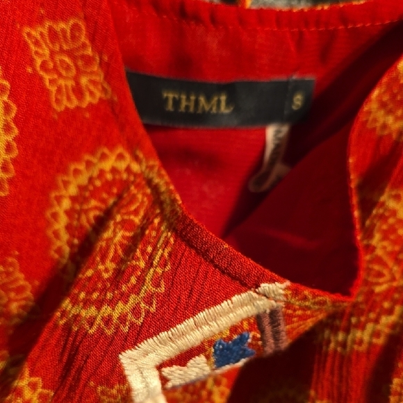THML Embroidered Halter Sundress | Red Boho Festival Mini | Size S NWOT - Picture 3 of 3